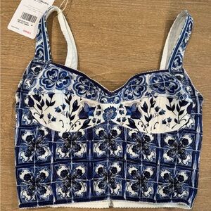 Dolce & Gabbana Blue and White Floral Tank Top